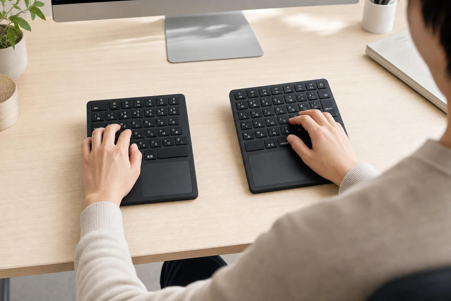 肩幅に合わせて分割キーボードを使う自然な姿勢